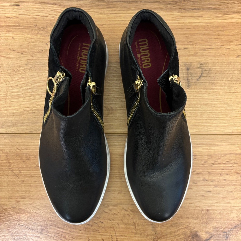MUNRO Viera Mid Sneakers Black Combo Women Size 9.5 Leather Comfort Side Zippers - Picture 7 of 11